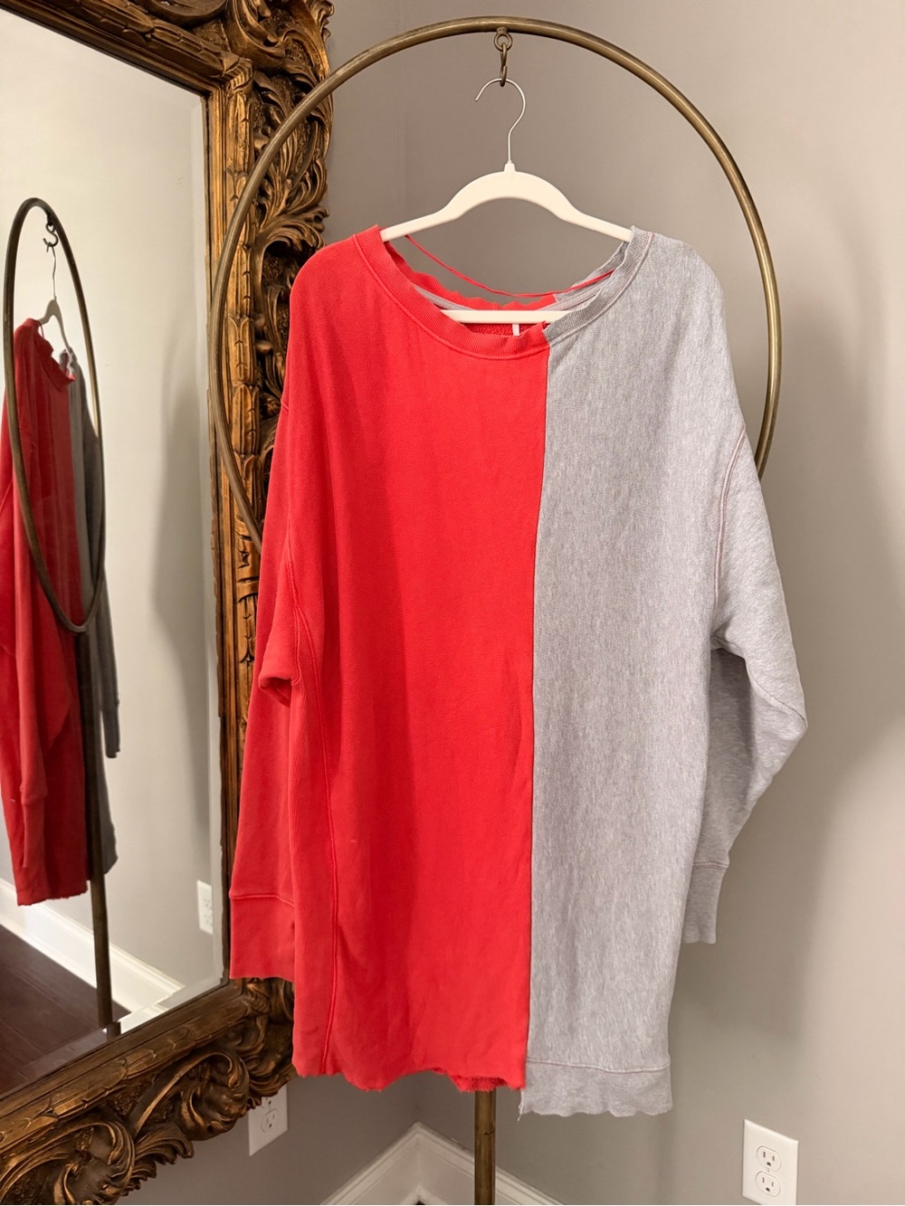Free People Red and Light Gray Colorblock Sweatshirt Dress - flawed